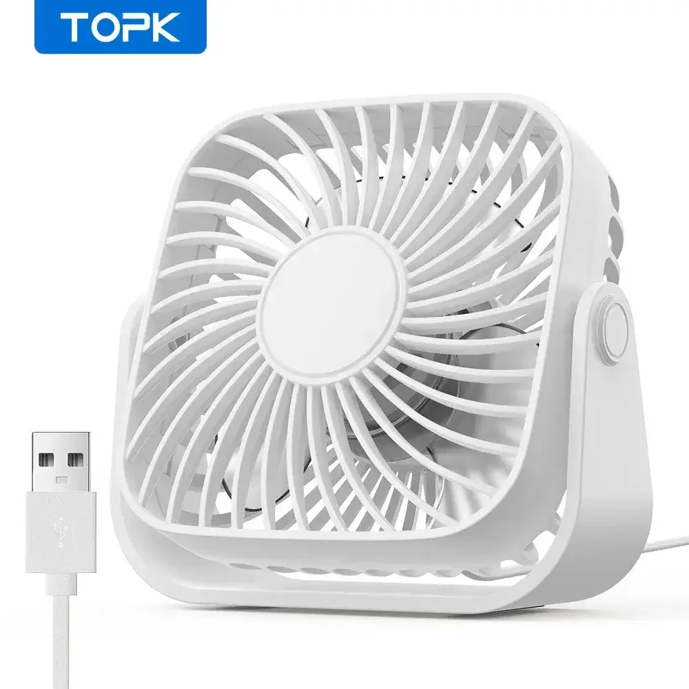 4-Inch USB Mini Portable Fan – 3 Speed Quiet Desk Table Fan with 360° Adjustable Stand for Camping, Home, and Office - White
