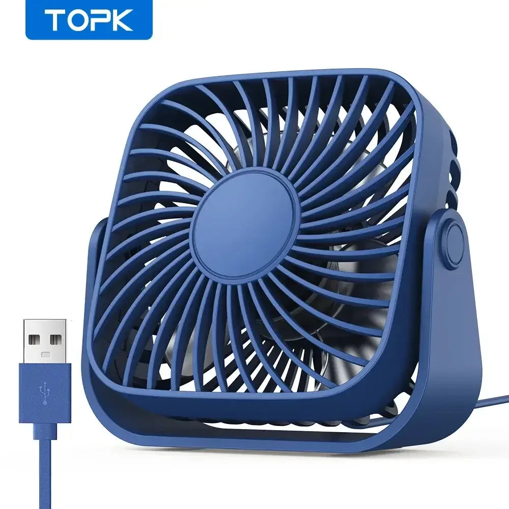 4-Inch USB Mini Portable Fan – 3 Speed Quiet Desk Table Fan with 360° Adjustable Stand for Camping, Home, and Office - Blue