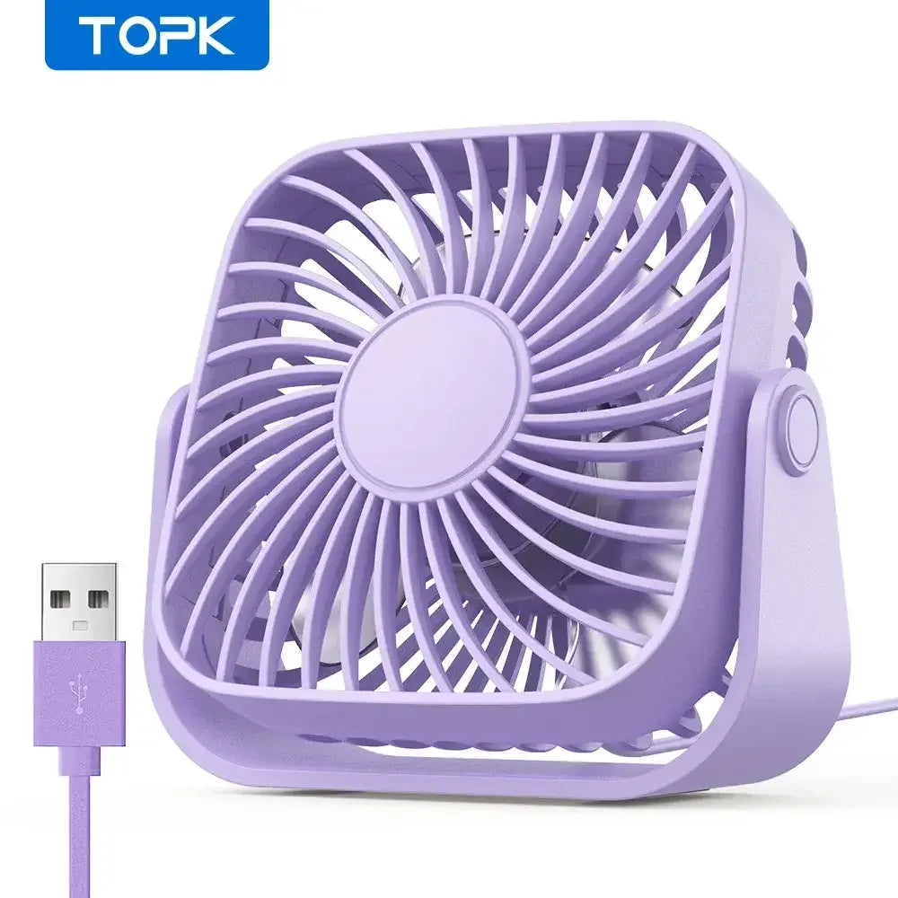 4-Inch USB Mini Portable Fan – 3 Speed Quiet Desk Table Fan with 360° Adjustable Stand for Camping, Home, and Office - Purple