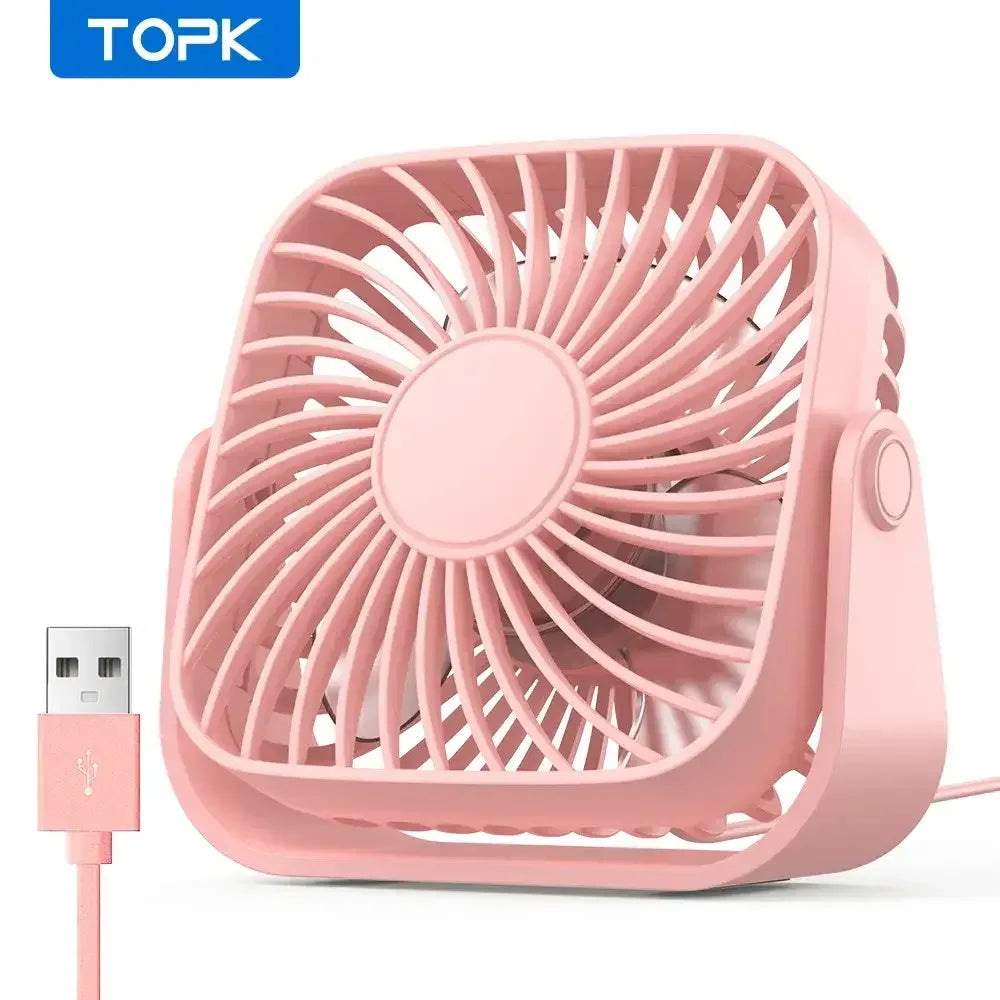 4-Inch USB Mini Portable Fan – 3 Speed Quiet Desk Table Fan with 360° Adjustable Stand for Camping, Home, and Office - Pink