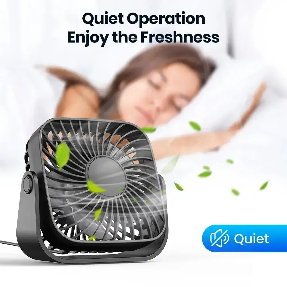 4-Inch USB Mini Portable Fan – 3 Speed Quiet Desk Table Fan with 360° Adjustable Stand for Camping, Home, and Office - Black