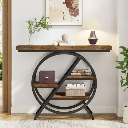 4-Tier Industrial Console Table - Brown 1