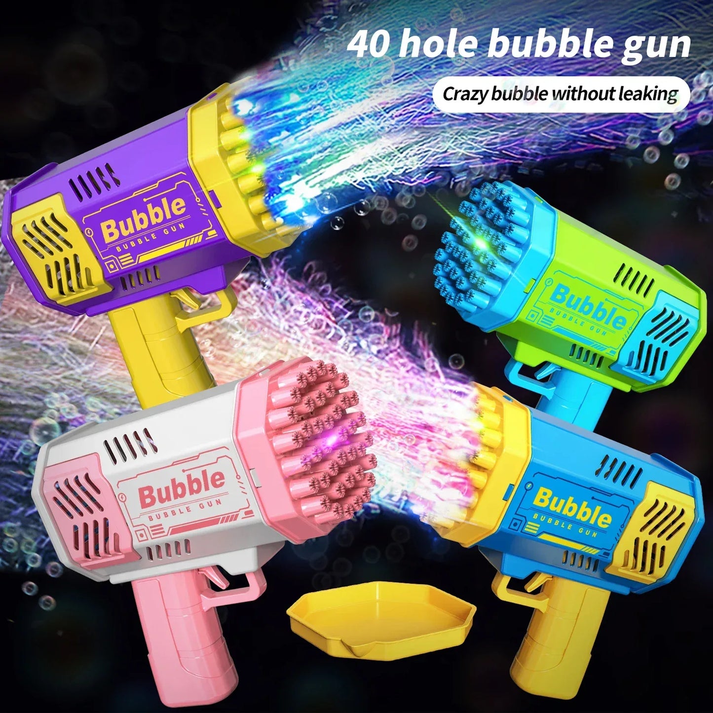40-Hole Automatic Bubble Machine High-Output Outdoor Bubble Blower with Light - Blue