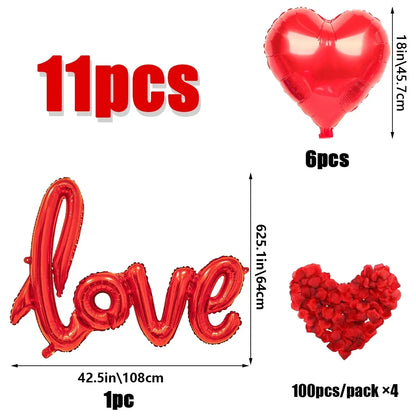 407pcs Love Balloon & Rose Petal Set Valentine's Anniversary Decoration - 