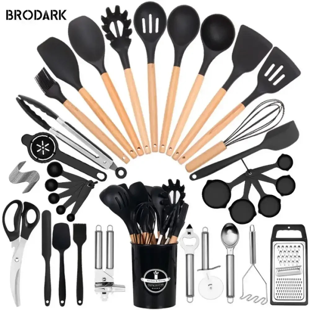 44-Piece Silicone Kitchen Utensil Set - black / United States