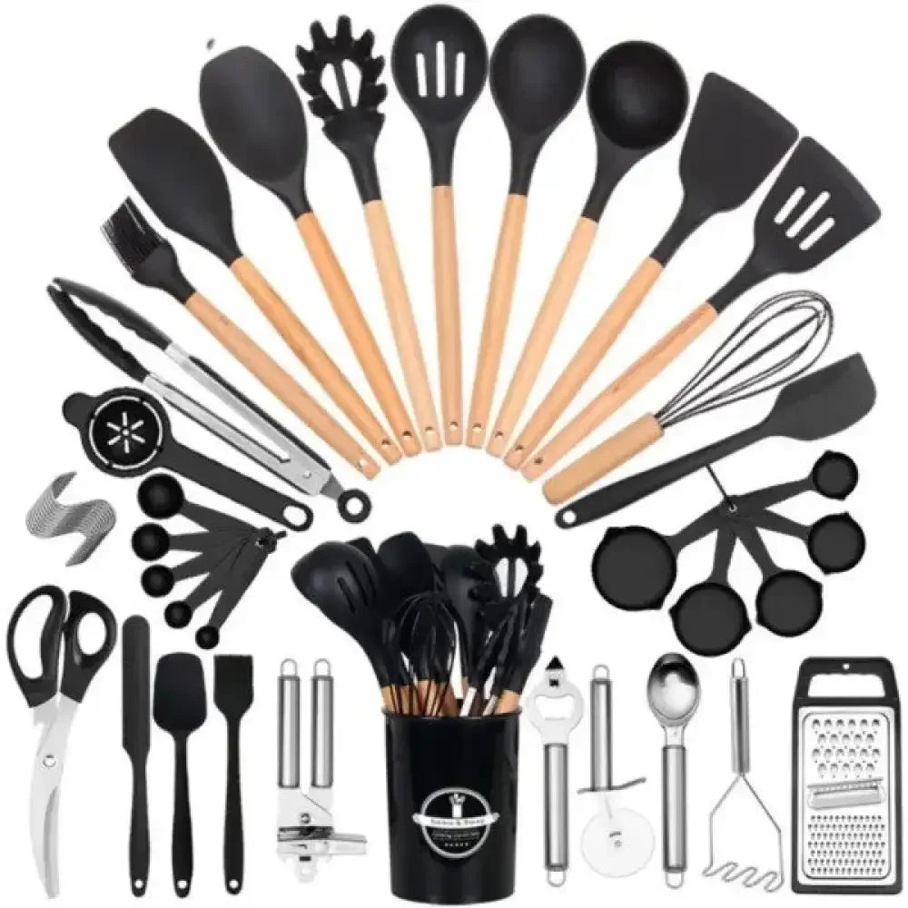 44-Piece Silicone Kitchen Utensil Set - black / United States