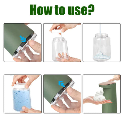 450ML Automatic Foaming Soap Dispenser Touchless Rechargeable Hand Washer - Green