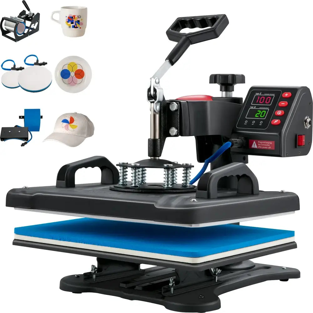 5-in-1 Professional Clamshell Heat Press Machine | 12"x15" Digital Sublimation Printer for T-Shirts, Mugs, & Hats