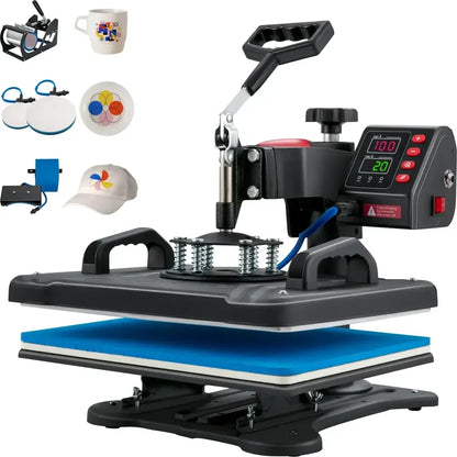 5-in-1 Professional Clamshell Heat Press Machine | 12"x15" Digital Sublimation Printer for T-Shirts, Mugs, & Hats - 