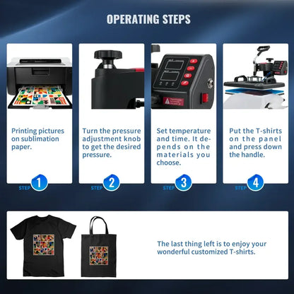 5-in-1 Professional Clamshell Heat Press Machine | 12"x15" Digital Sublimation Printer for T-Shirts, Mugs, & Hats - 