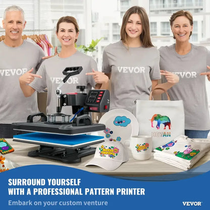 5-in-1 Professional Clamshell Heat Press Machine | 12"x15" Digital Sublimation Printer for T-Shirts, Mugs, & Hats - 