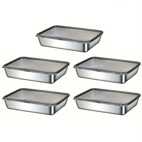 5-Piece Stainless Steel Food Storage Containers – Leak-Proof Lids, Durable & Reusable, Perfect for Meals, Fruits & Snacks