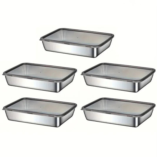 5-Piece Stainless Steel Food Storage Containers – Leak-Proof Lids, Durable & Reusable, Perfect for Meals, Fruits & Snacks