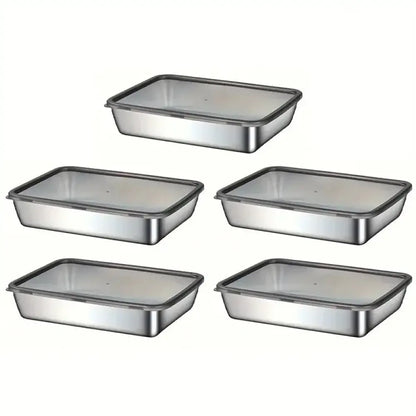 5-Piece Stainless Steel Food Storage Containers – Leak-Proof Lids, Durable & Reusable, Perfect for Meals, Fruits & Snacks - 