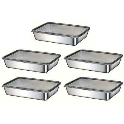 5-Piece Stainless Steel Food Storage Containers – Leak-Proof Lids, Durable & Reusable, Perfect for Meals, Fruits & Snacks