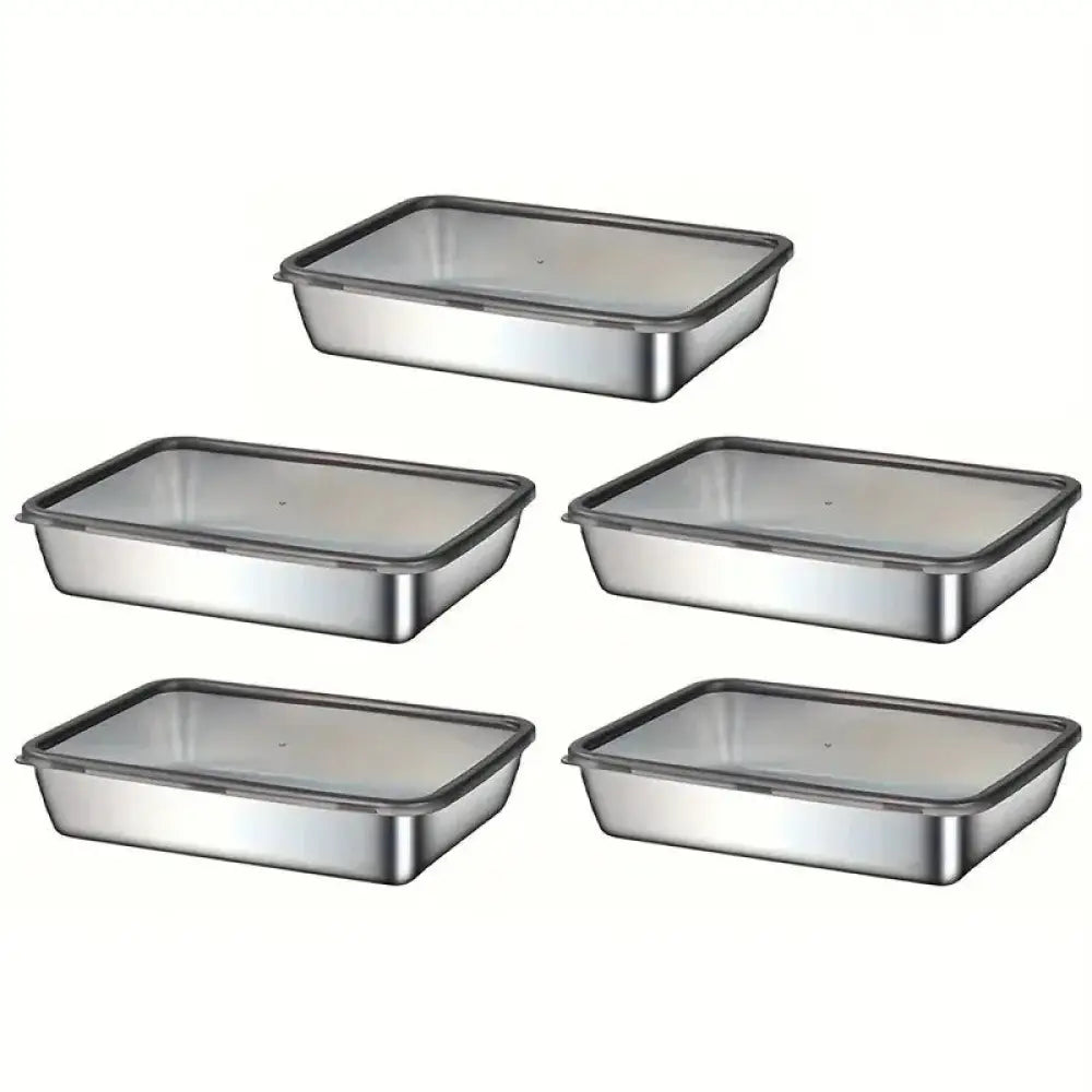 5-Piece Stainless Steel Food Storage Containers – Leak-Proof Lids, Durable & Reusable, Perfect for Meals, Fruits & Snacks