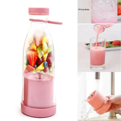 6-Blade Portable Blender 380ml Rechargeable Smoothie Maker & Travel Bottle - Pink