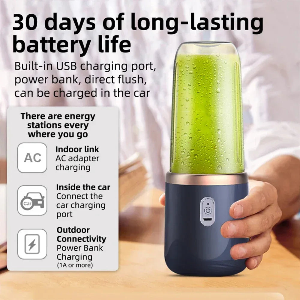 6-Blade Portable Electric Juicer 400ml USB Rechargeable Personal Blender - 