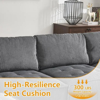6-Seat Modular U-Shaped Sectional Reversible Corduroy Convertible Couch - Dark Grey