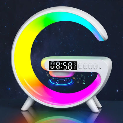 6-in-1 Mini RGB Wireless Charger Bluetooth Speaker & Alarm Clock Station - White / US