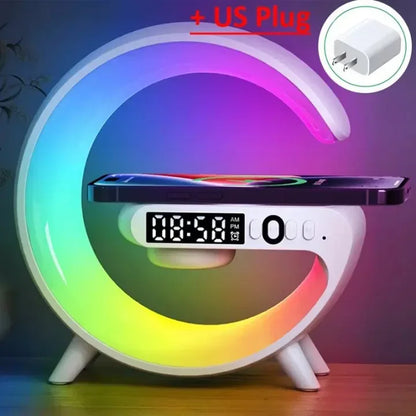 6-in-1 Mini RGB Wireless Charger Bluetooth Speaker & Alarm Clock Station - White / US