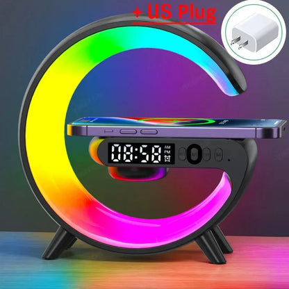 6-in-1 Mini RGB Wireless Charger Bluetooth Speaker & Alarm Clock Station - Black / US
