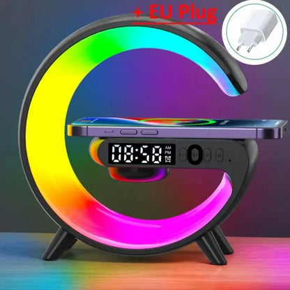 6-in-1 Mini RGB Wireless Charger Bluetooth Speaker & Alarm Clock Station - Black / EU