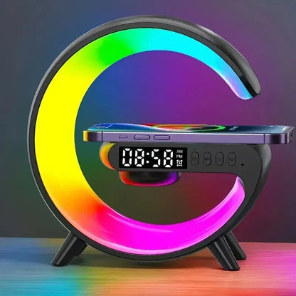 6-in-1 Mini RGB Wireless Charger Bluetooth Speaker & Alarm Clock Station - White / US