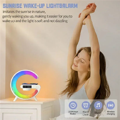 6-in-1 Mini RGB Wireless Charger Bluetooth Speaker & Alarm Clock Station - White / US