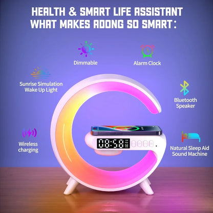 6-in-1 Mini RGB Wireless Charger Bluetooth Speaker & Alarm Clock Station - White / US