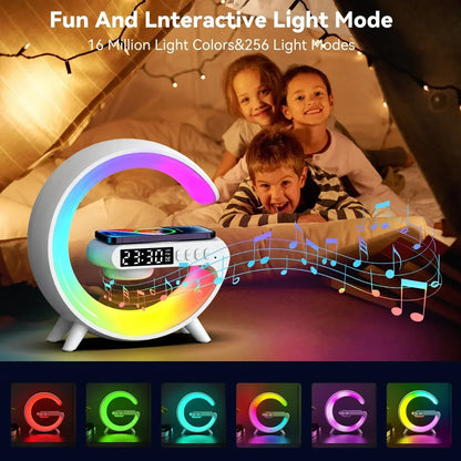 6-in-1 Mini RGB Wireless Charger Bluetooth Speaker & Alarm Clock Station - White / US