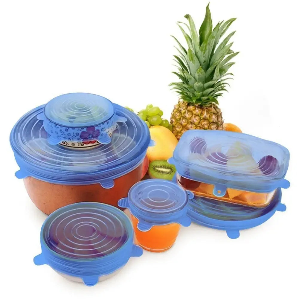 6 Piece Stretch Bowl Covers Reusable Silicone Lids - Yellow