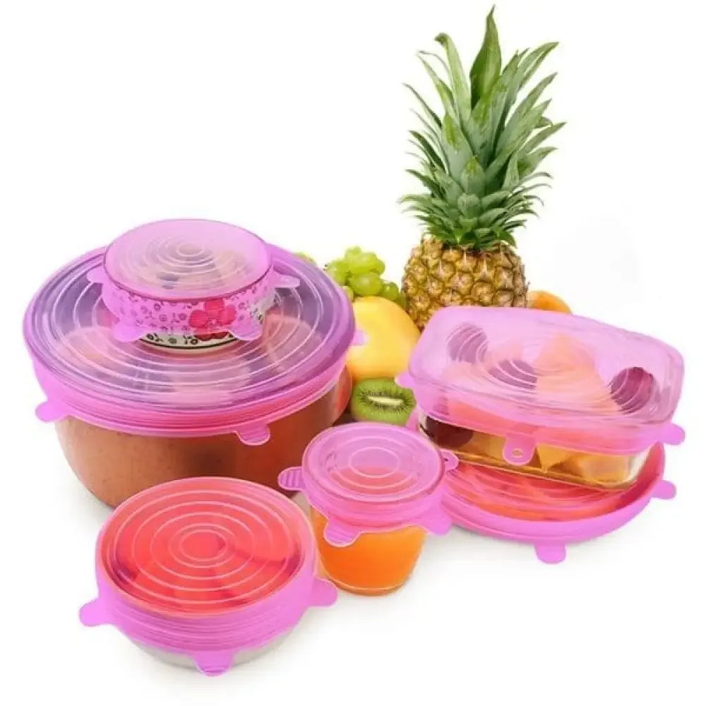 6 Piece Stretch Bowl Covers Reusable Silicone Lids - Yellow