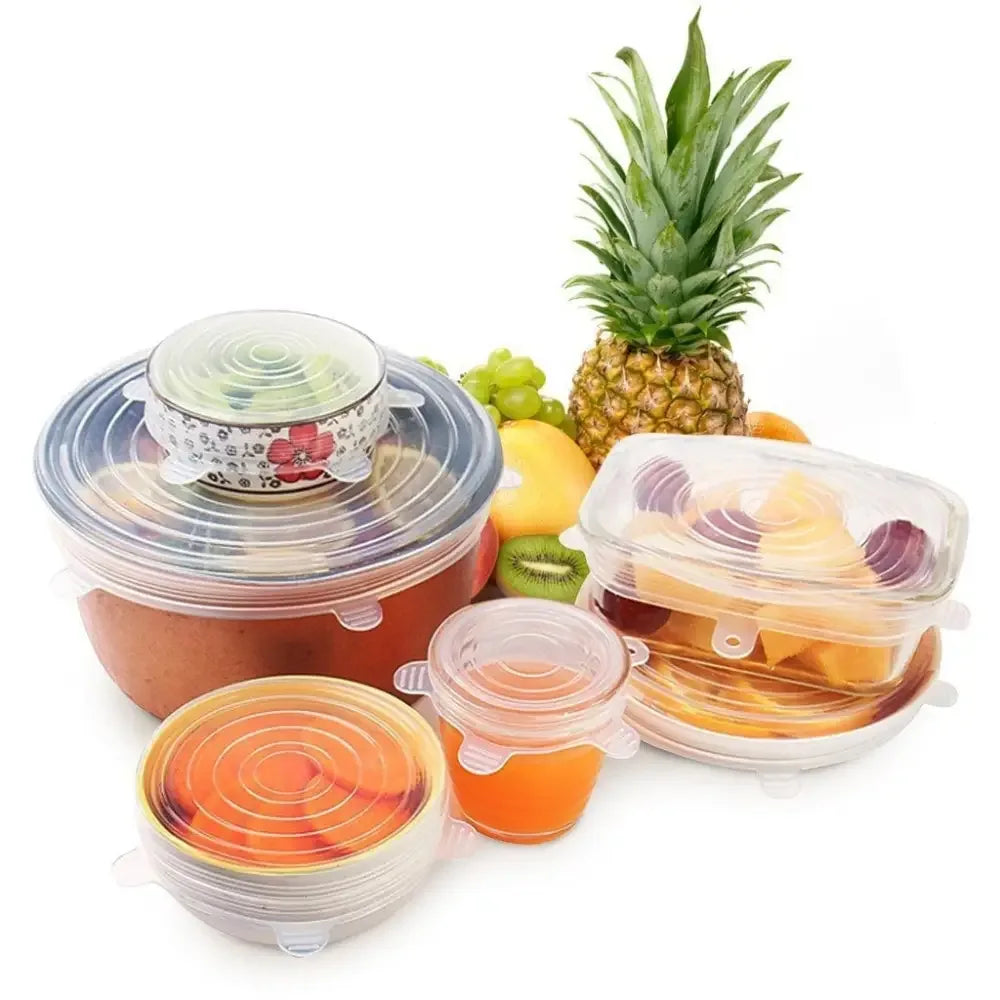 6 Piece Stretch Bowl Covers Reusable Silicone Lids - White
