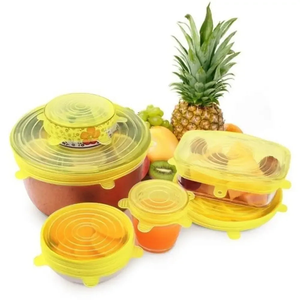 6 Piece Stretch Bowl Covers Reusable Silicone Lids - Yellow