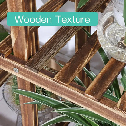 6-Tier Wood Plant Stand with Wheels Vertical Carbonized Flower Pot Holder - 