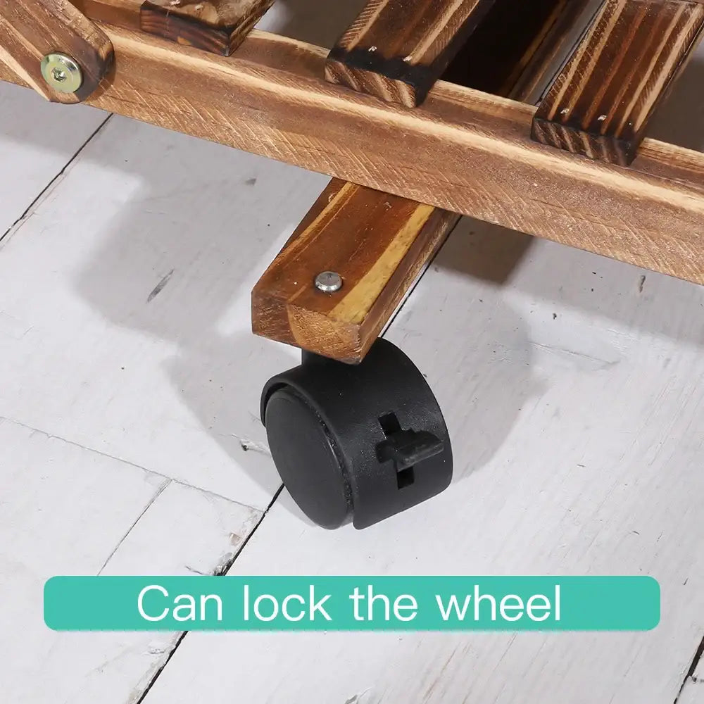 6-Tier Wood Plant Stand with Wheels Vertical Carbonized Flower Pot Holder