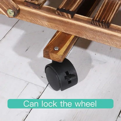 6-Tier Wood Plant Stand with Wheels Vertical Carbonized Flower Pot Holder - 