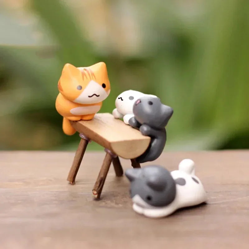 6Pcs Cartoon Lucky Cat Miniatures Resin Micro Landscape Garden Decor - 