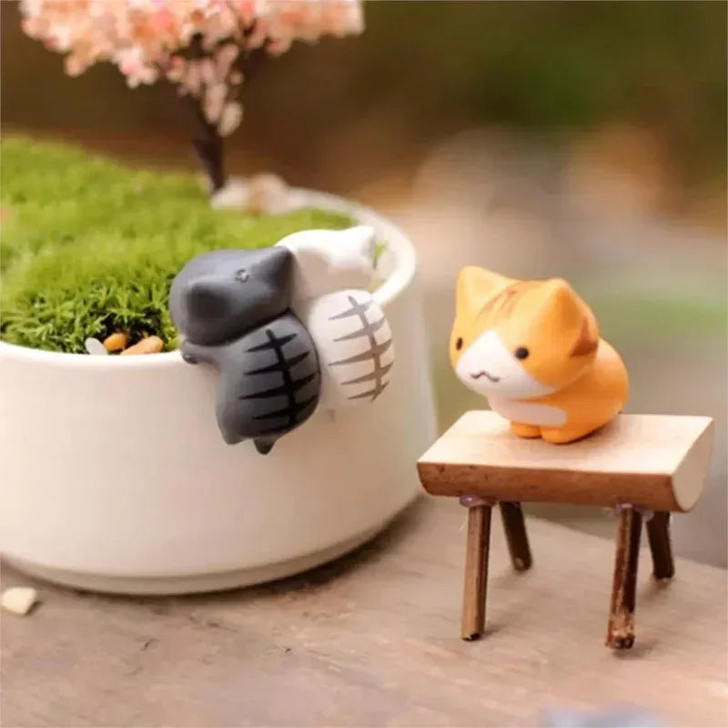 6Pcs Cartoon Lucky Cat Miniatures Resin Micro Landscape Garden Decor - 