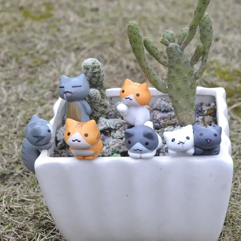 6Pcs Cartoon Lucky Cat Miniatures Resin Micro Landscape Garden Decor - 