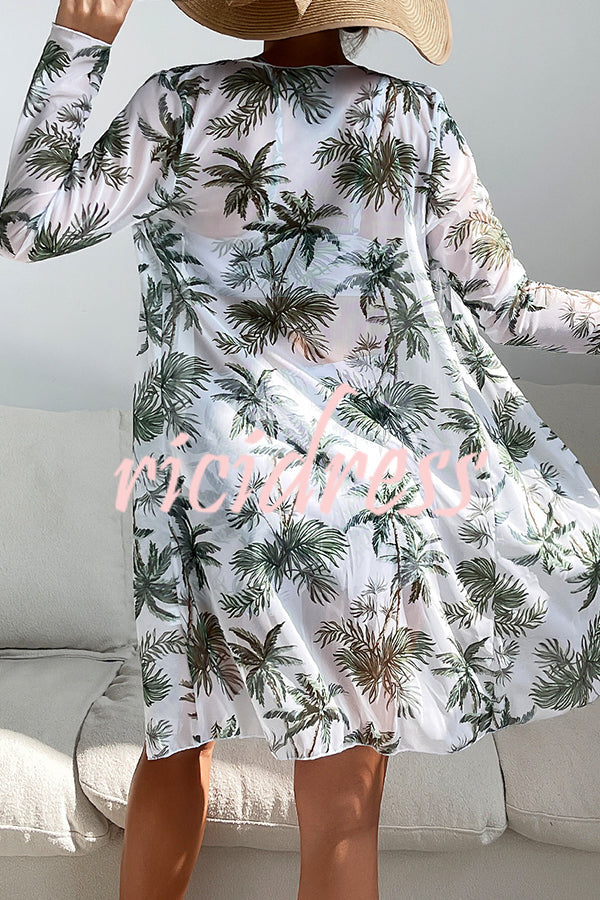 Unique Printed Paneled Lace Up Pleated Three Pieces Swimsuit Set