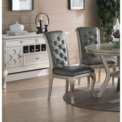 7-Piece Formal Glass Dining Set Silver Hue Table & 6 Tufted Side Chairs - Item Type 4