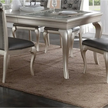 7-Piece Formal Glass Dining Set Silver Hue Table & 6 Tufted Side Chairs - Item Type 4