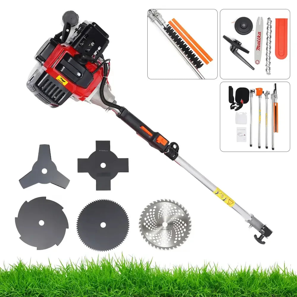 7-in-1 Multifunction Brush Cutter with 52cc Engine | 1.7KW Heavy-Duty Gas Trimmer & Gardening Tool Kit - 