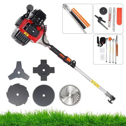 7-in-1 Multifunction Brush Cutter with 52cc Engine | 1.7KW Heavy-Duty Gas Trimmer & Gardening Tool Kit - 