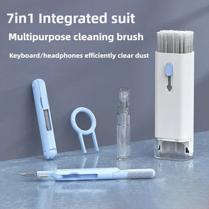 7-in-1 Computer & Earbud Cleaning Kit Keyboard Brush & Screen Cleaner Set - Blue