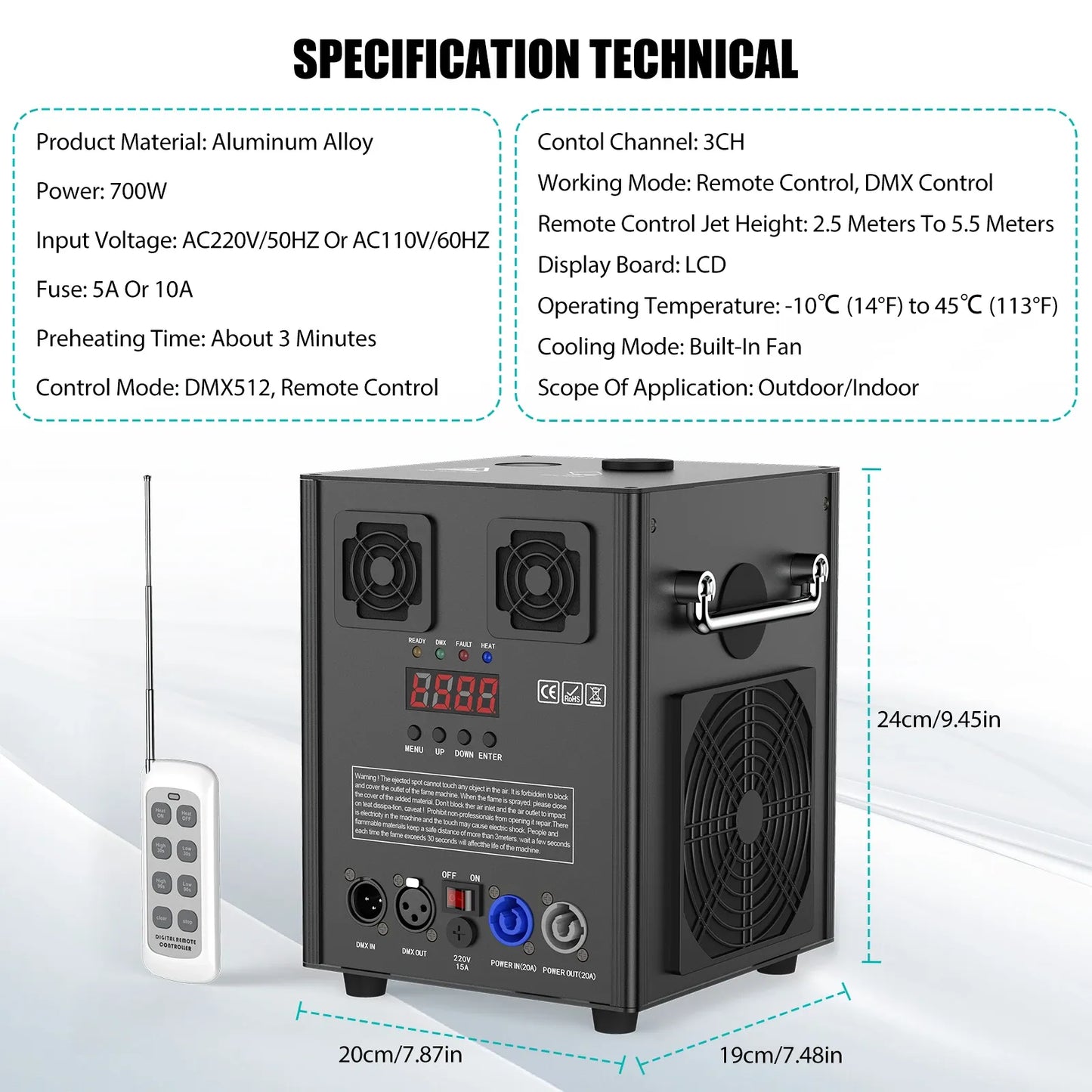 700W Professional Cold Spark Machine with Flight Case | 5.5m DMX/Remote Control Stage Firework Effect