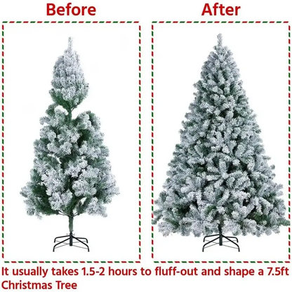 7ft Snow Flocked Artificial Christmas Tree | 1000 Tips, Foldable Metal Stand, 3-Step Setup