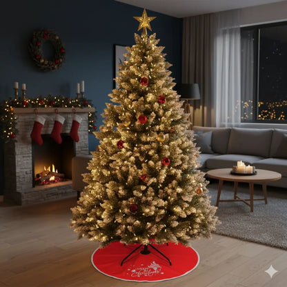 7ft Snow Flocked Artificial Christmas Tree | 1000 Tips, Foldable Metal Stand, 3-Step Setup